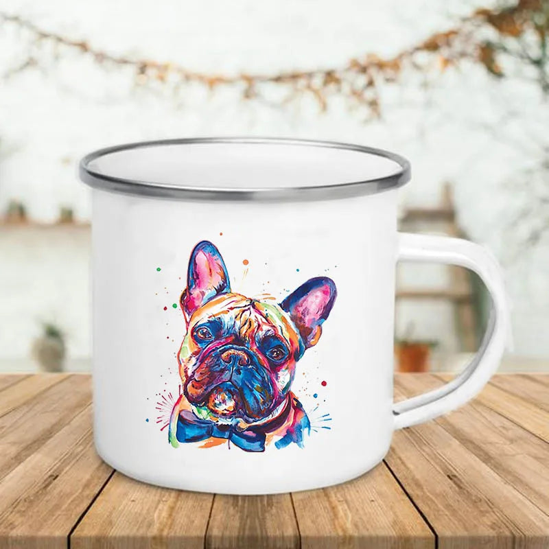 Watercolour Dog Printed Enamel Mugs