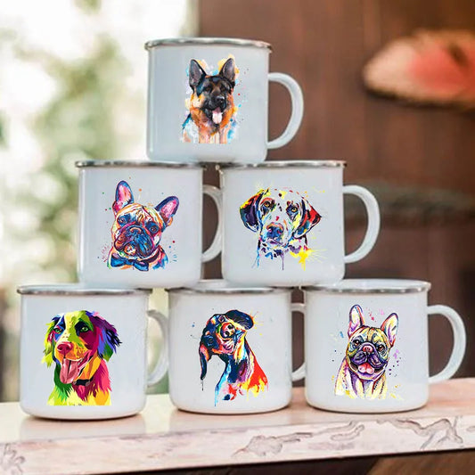 Watercolour Dog Printed Enamel Mugs